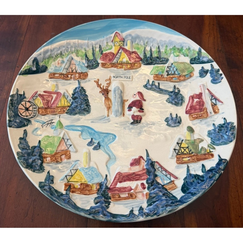 Vintage North Pole NY Santas Workshop Official Souvenir 3D Relief Plate 11.25"